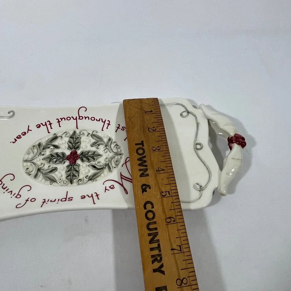 Amscan‎ Ceramic Serving Tray Christmas Holly May Spirit of Giving 15.5x5.5